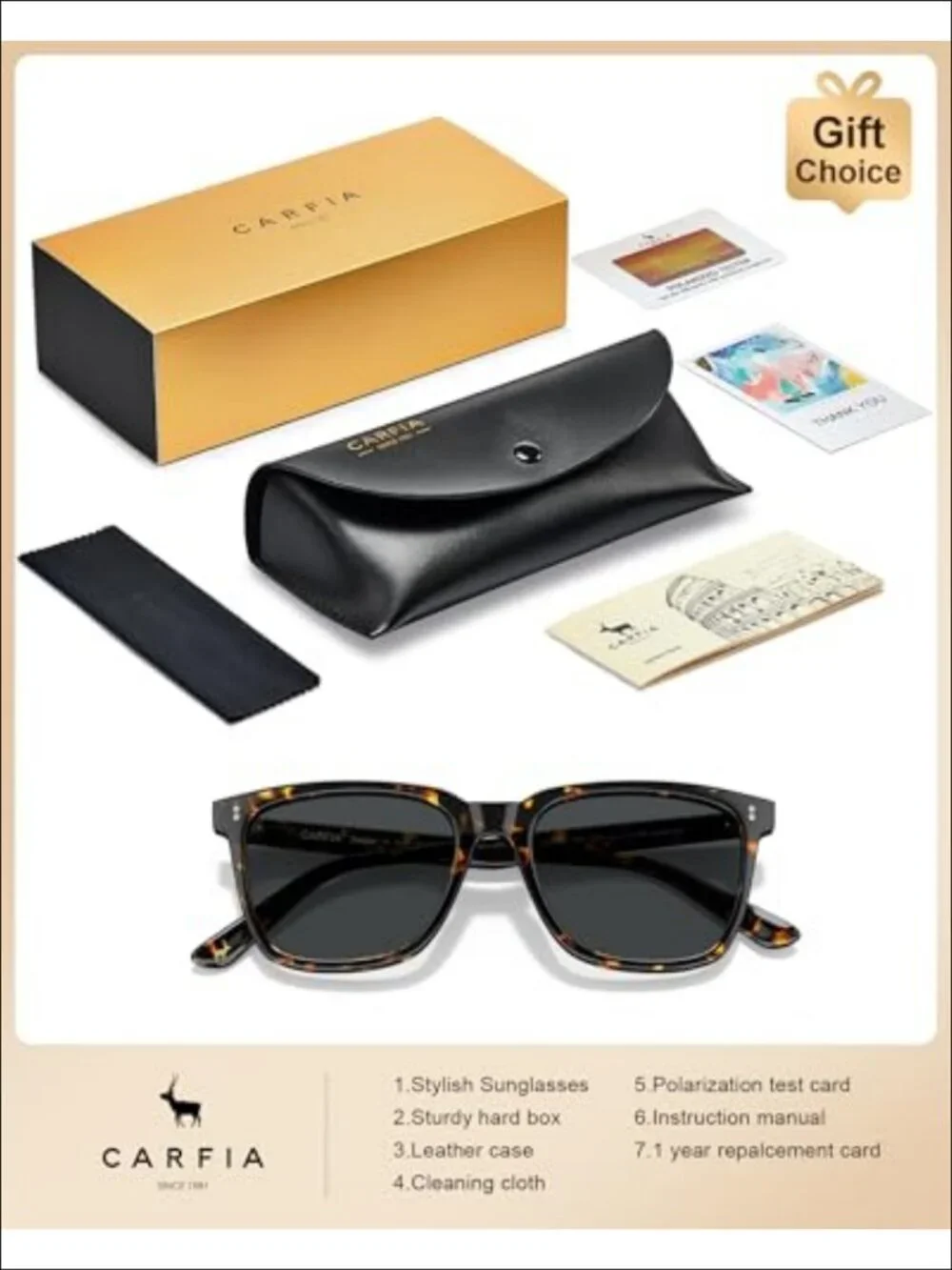 Acetate Polarized Sunglasses UV400 Anti-Glare Lightweight Square